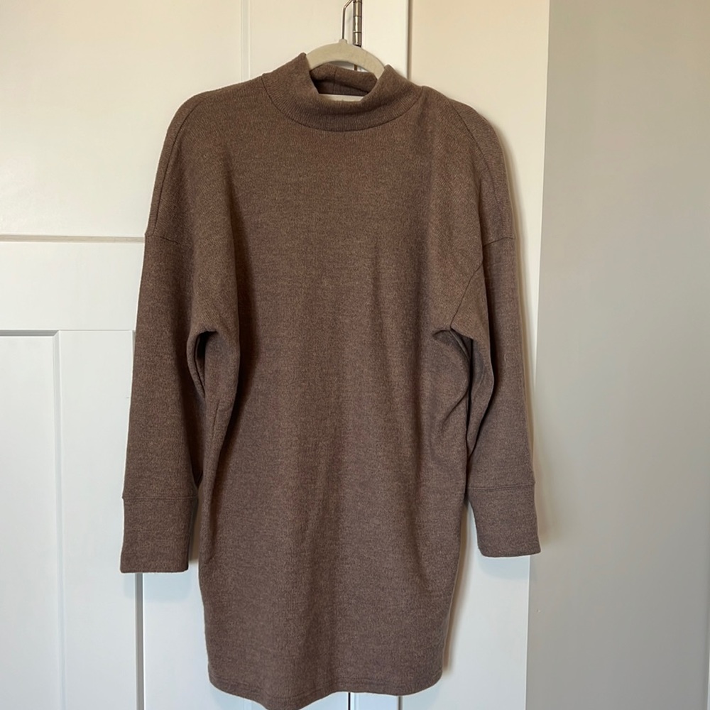 Mauve long sleeve mock neck sweater dress